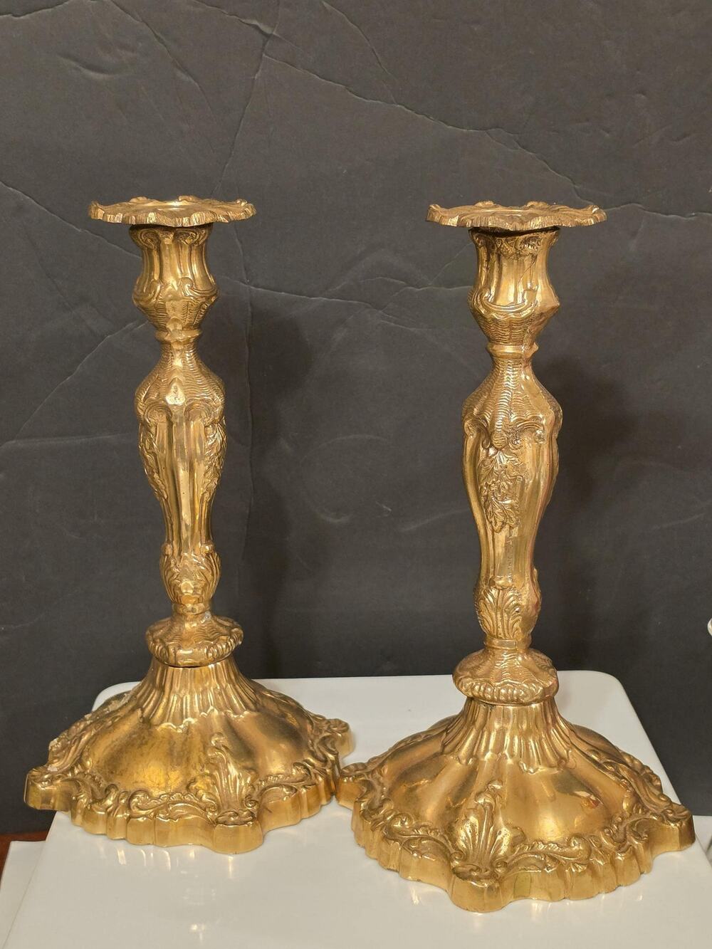 Vintage Brass Pair Ornate Rococo Baroque Taper Candle Holders